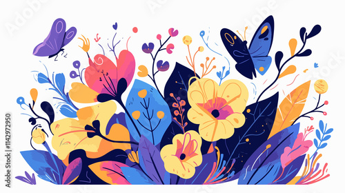 Vibrant Colorful Flowers with Inspiring 'Live Your Dreams' Slogan and Butterflies