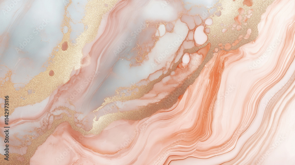 Obraz premium Swirl of pink gold marble abstract background, Liquid marble design abstract, light pink azure tones with rose golden, Paint marble texture. Alcohol ink colors, Generative Ai.