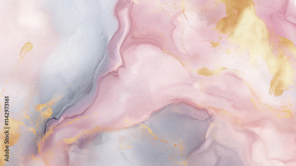 Fototapeta premium Swirl of pink gold marble abstract background, Liquid marble design abstract, light pink azure tones with rose golden, Paint marble texture. Alcohol ink colors, Generative Ai. 