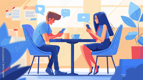Man and Woman Using Online Dating App on Smartphone