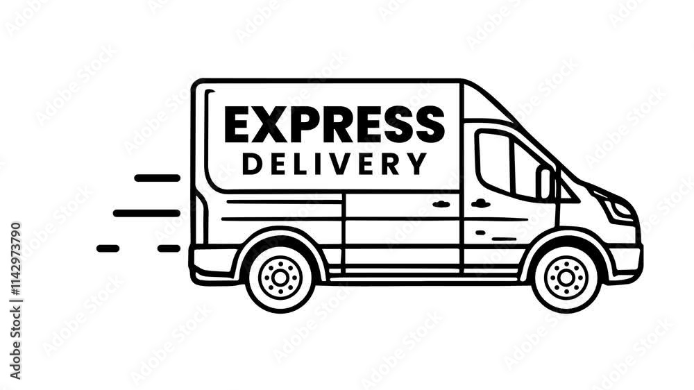 Animated Express Delivery Van black outline icon. Fast Delivery service. Transportation. Vehicle in motion. Seamless loop 4K HD video on a white background. Motion graphic design. Animated Express Delivery Van black outline icon. Fast Delivery service. Transportation. Vehicle in motion. Seamless loop 4K HD video on a white background. Motion graphic design.