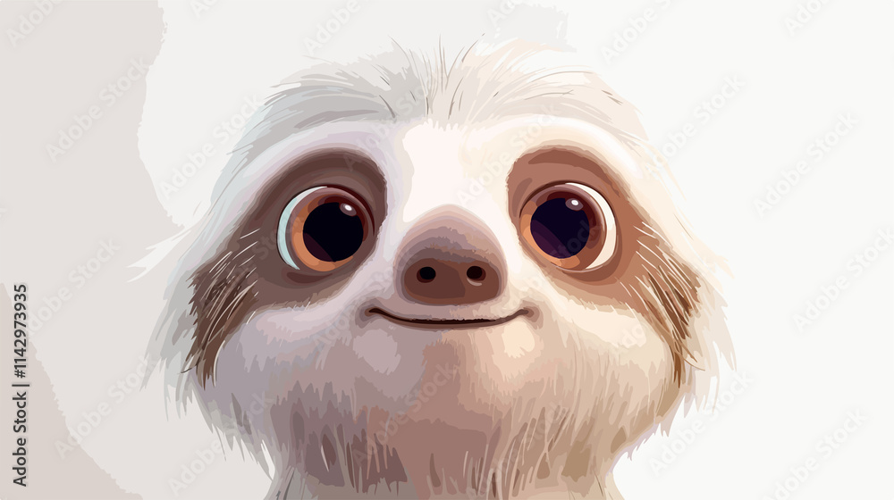 Obraz premium Adorable Cartoon Sloth with Enormous Eyes - 3D Illustration