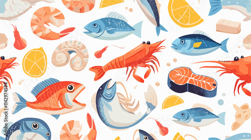 Seafood Delicacies Cooking Fish Vector Flat Icons