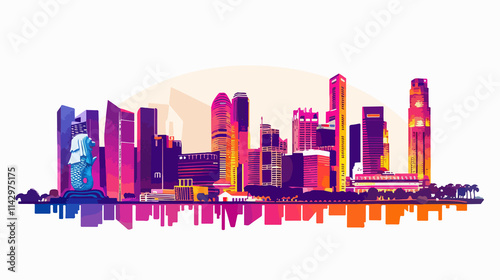Singapore Lion City Skyline Dawn Vector Illustration