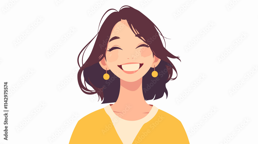 Smiling Happy Woman in Flat Vector Style Isolated on White Background Smiling Happy Woman in Flat Vector Style Isolated on White Background