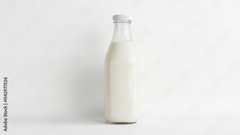 A full, unopened bottle of milk against a pure white backdrop, bottle,background,isolated A full, unopened bottle of milk against a pure white backdrop, bottle,background,isolated