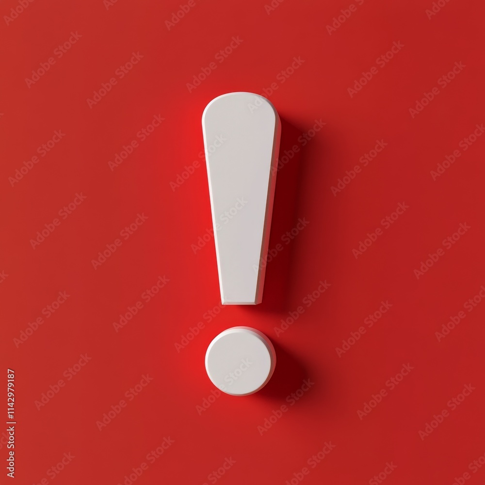 On a vibrant red background, a large white exclamation mark stands tall above a smaller dot On a vibrant red background, a large white exclamation mark stands tall above a smaller dot