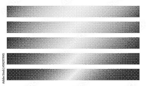 Bitmap Dither Slanted Linear Gradients with Various Density Isolate on White. Black Noise Retro Style 8Bit Pixel Art Banners Set Clipart Bundle. Vintage Technology 8 Bit Design Element Collection