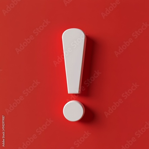 On a vibrant red background, a large white exclamation mark stands tall above a smaller dot photo