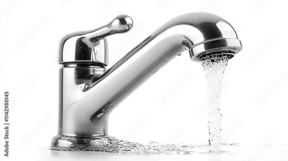 Close-up of a Chrome Faucet with Running Water Close-up of a Chrome Faucet with Running Water