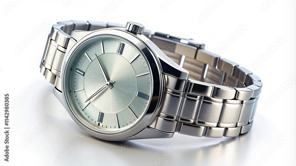 Elegant Silver Men's Wristwatch with Metal Band on a white background Elegant Silver Men's Wristwatch with Metal Band on a white background