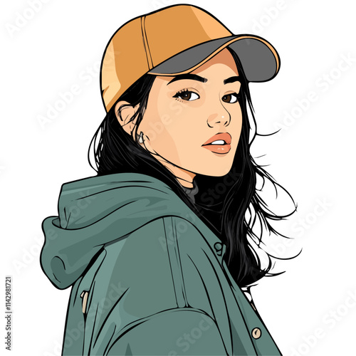 Cute Girl with Streetwear Style – A Trendy and Modern Vector Illustration in Watercolor Flat Style
