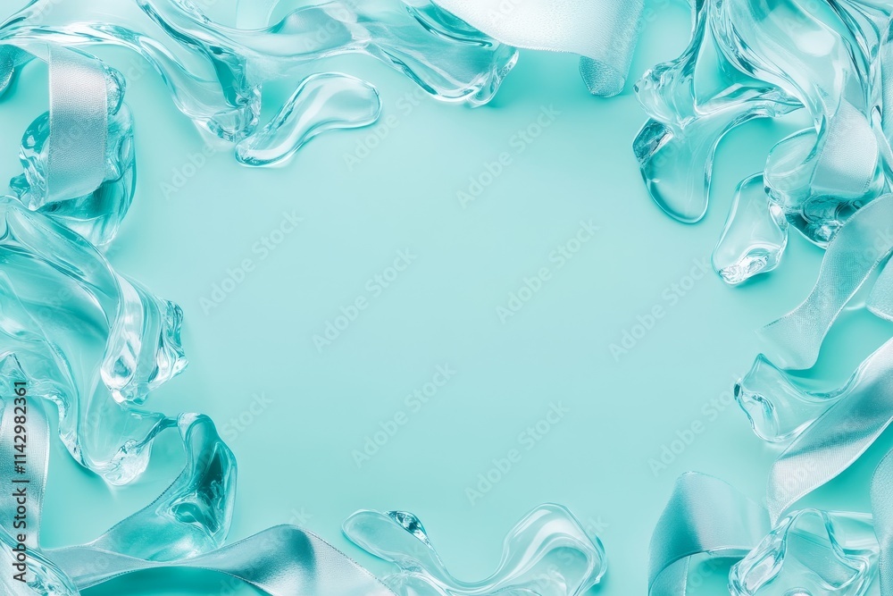 Aqua Glass Abstract Frame - Serene, elegant, flowing, translucent, and cool. Aqua glass shapes create a frame on a light blue background. Aqua Glass Abstract Frame - Serene, elegant, flowing, translucent, and cool. Aqua glass shapes create a frame on a light blue background.