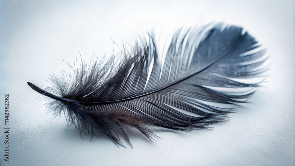 Single Dark Feather Close-Up on a white background Single Dark Feather Close-Up on a white background