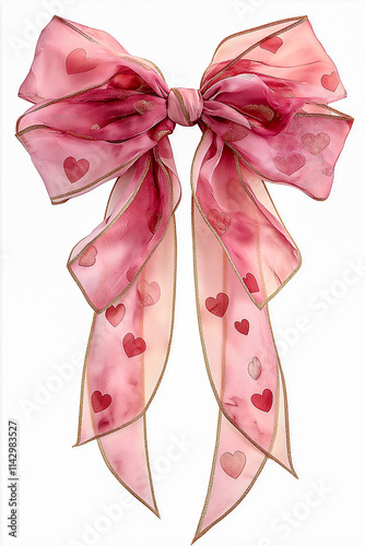 pink bow with hearts on a white background. for postcards. for Valentines.
