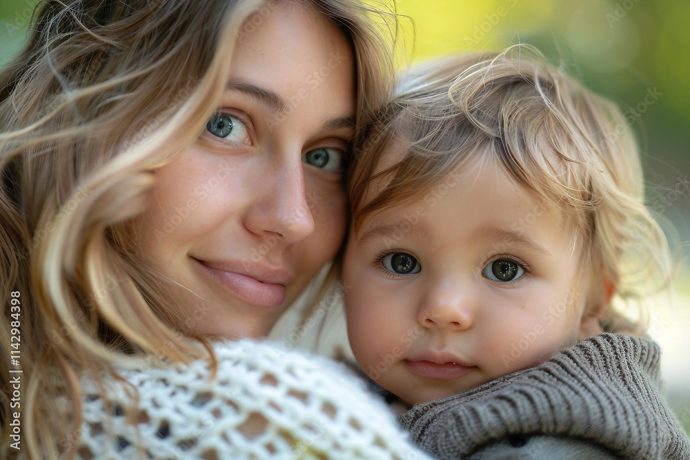 Generative AI Portrait of Smiling Mother Hugging Baby in Nursery Room Generative AI Portrait of Smiling Mother Hugging Baby in Nursery Room