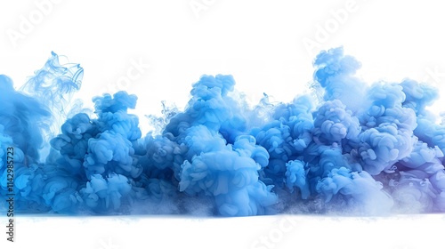 A blue cloud explosion on a white background.