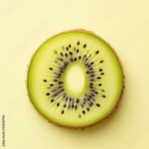 Freshly sliced kiwi fruit showcasing vibrant green color and unique texture on a light background