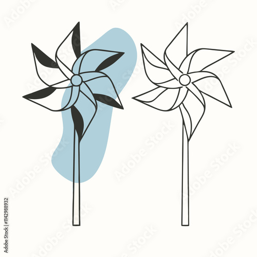 two black and white illustrations of a pinwheel