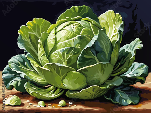 green cabbage on a table vector illustration