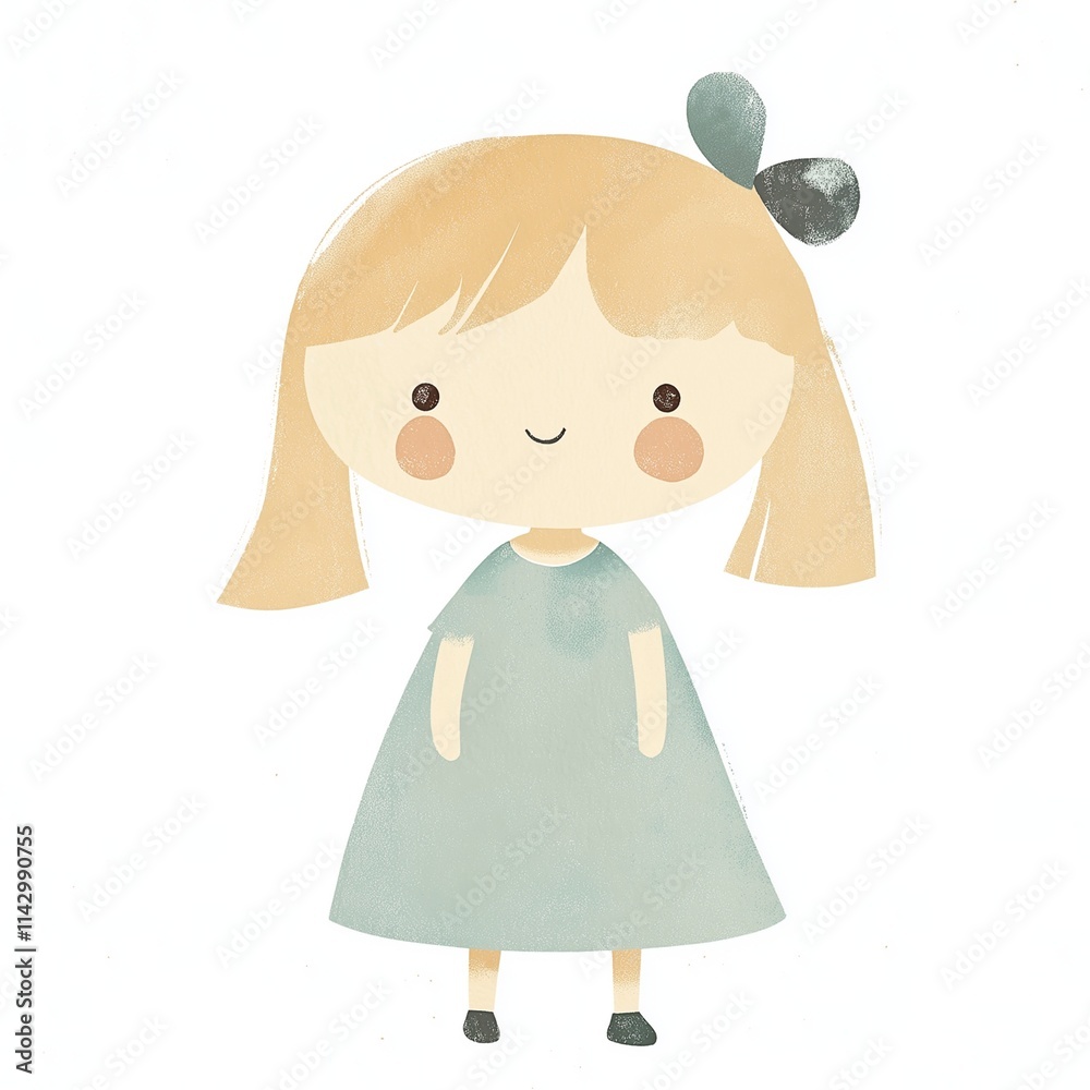 Girl, doll, beige and blue, kids vector illustration. Girl, doll, beige and blue, kids vector illustration.