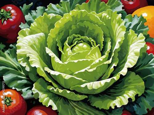 lettuce with fruits and bellpeppers, vector illustration
