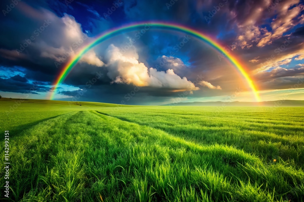 Vibrant Green Grass Rainbow Landscape Photography, Nature Scene, Spring, Summer, Field, Sky, Colorful Arc, Rainbow Over Green Field, Beautiful Nature Vibrant Green Grass Rainbow Landscape Photography, Nature Scene, Spring, Summer, Field, Sky, Colorful Arc, Rainbow Over Green Field, Beautiful Nature
