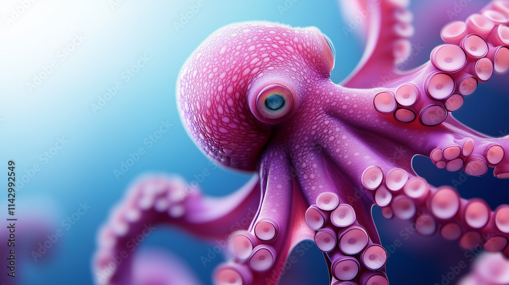 Obraz premium Pink octopus on a blue background