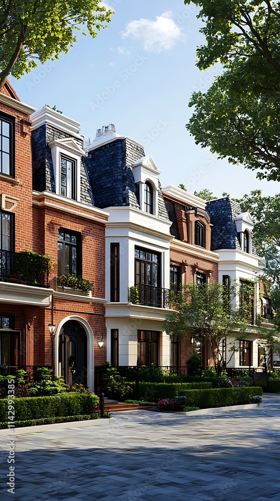 Elegant Brick Townhouses on a Sunny Day Elegant Brick Townhouses on a Sunny Day