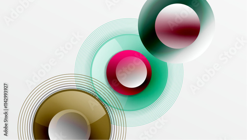 Sleek vector design with overlapping circles in vibrant colors and smooth gradients. Dynamic composition with depth, symmetry, and minimalistic elegance on a light background