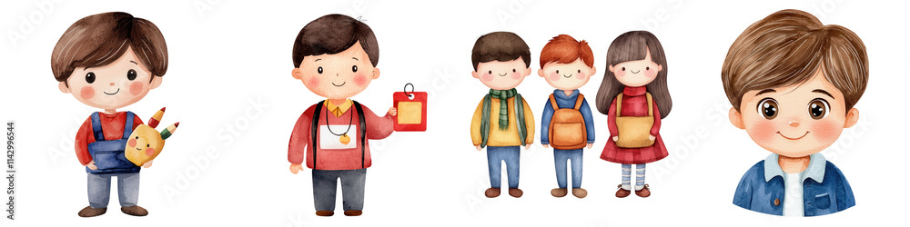 Colorful student characters with art supplies and cheerful expressions, isolated on transparent background. Colorful student characters with art supplies and cheerful expressions, isolated on transparent background.