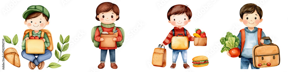 Students with lunchboxes, cheerful and colorful, enjoying their meals together, isolated on transparent background. Students with lunchboxes, cheerful and colorful, enjoying their meals together, isolated on transparent background.