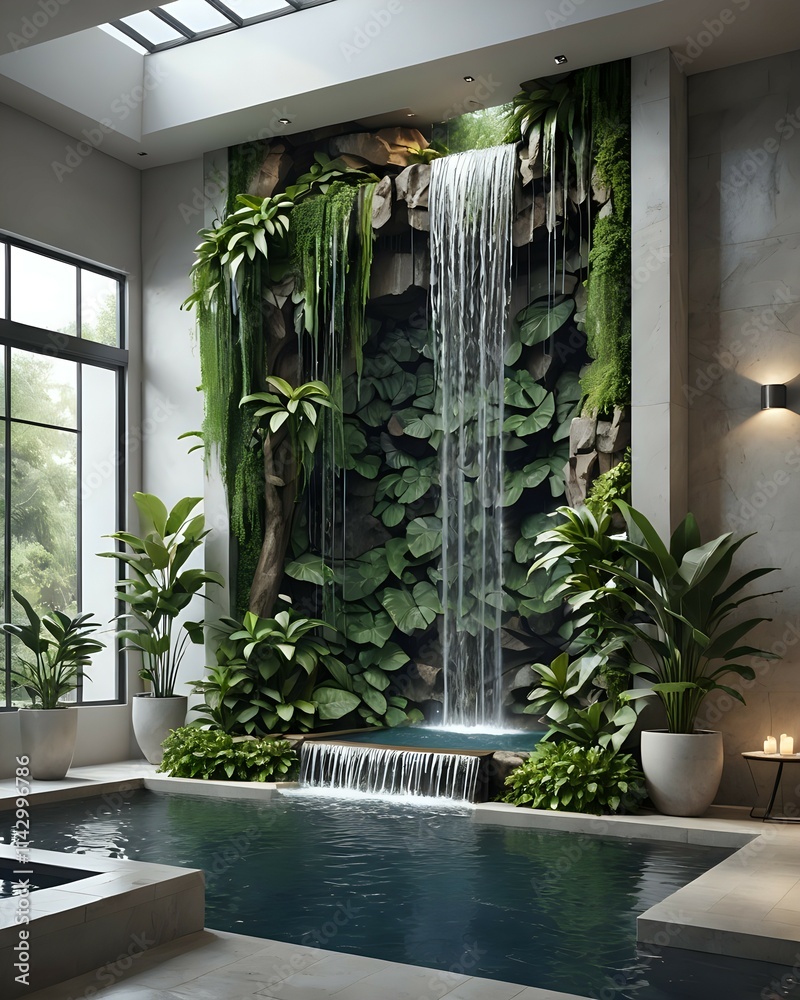 Indoor waterfall and pool Indoor waterfall and pool