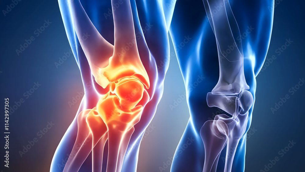 3D Medical Visualization of Human Knee Joint with Pain and Inflammation 3D Medical Visualization of Human Knee Joint with Pain and Inflammation