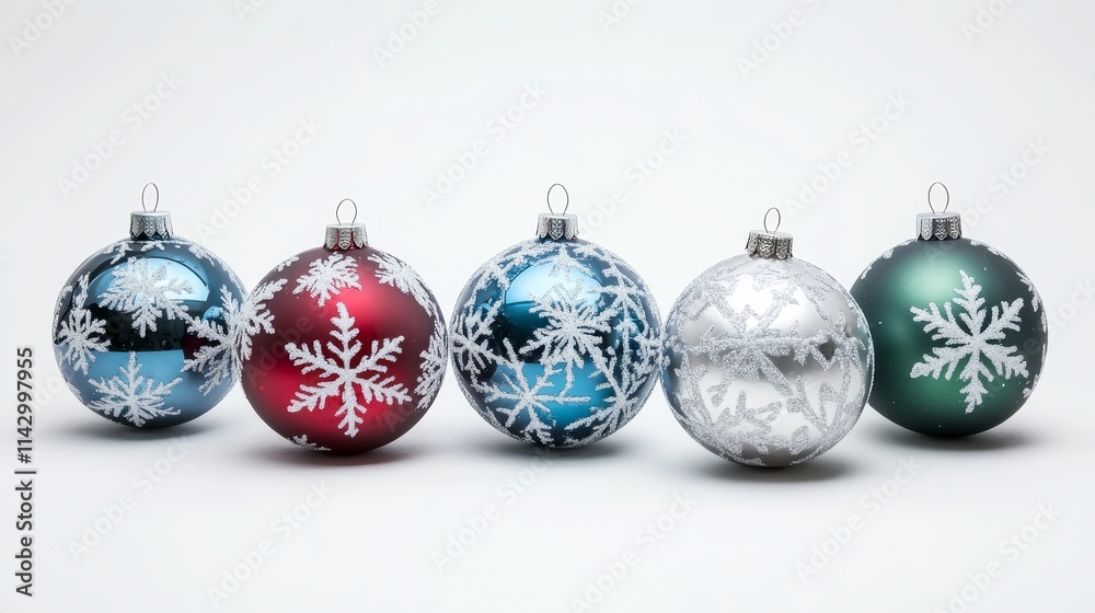 Festive Christmas ornaments featuring snowflakes against a white backdrop, perfect for holiday decorations and designs. Festive Christmas ornaments featuring snowflakes against a white backdrop, perfect for holiday decorations and designs.