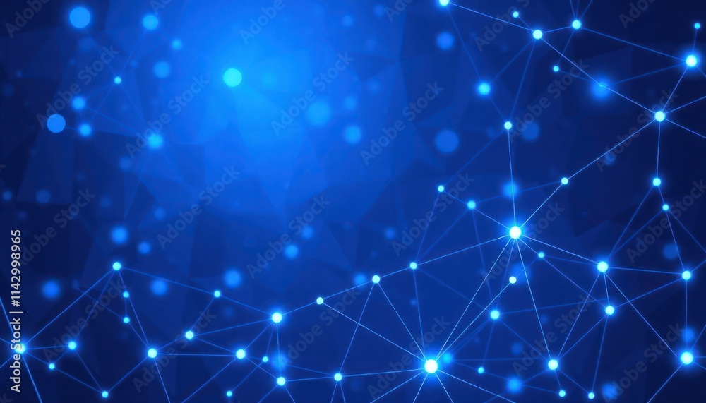 Fototapeta premium Abstract polygonal pattern. Blue interconnected dots, lines form complex network structure. Modern digital network visualisation. Tech concept for data flow. Futuristic design. Conceptual