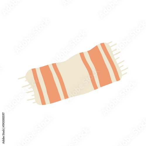 Beach towel or blanket with stripped. Flat vector  illustration