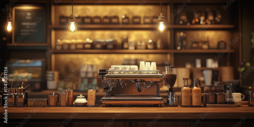 Cozy coffee shop interior with warm lighting and wooden elements in a relaxed atmosphere Cozy coffee shop interior with warm lighting and wooden elements in a relaxed atmosphere