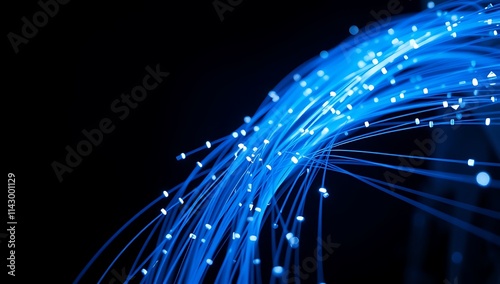 Illuminated Fiber Optic Cables Flowing Dark Background
