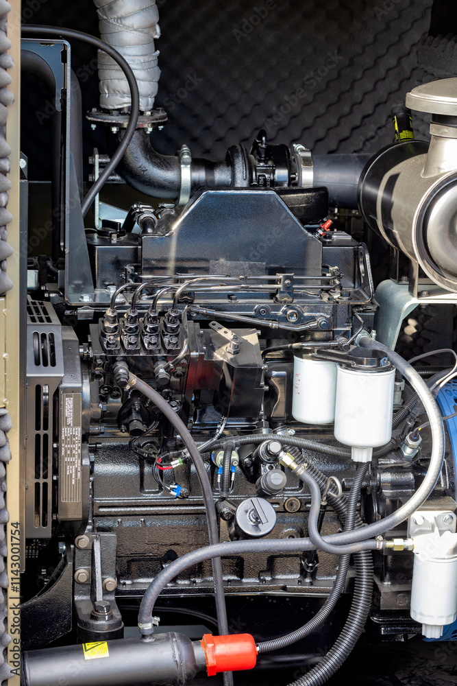 Powerful diesel engine showcased in industrial setting with intricate components