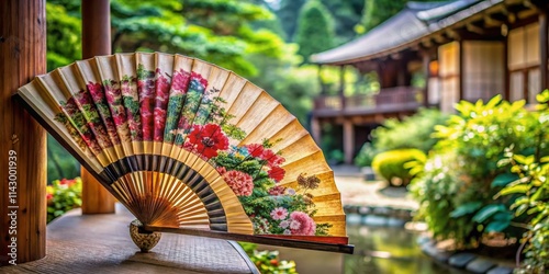 Vintage Japanese Fan: Candid Photography - Authentic Aesthetic, Glimmering Silk,  Elegant Pose,  Retro Charm,  Asian Culture,  Handheld Fan,  Summer Breeze photo