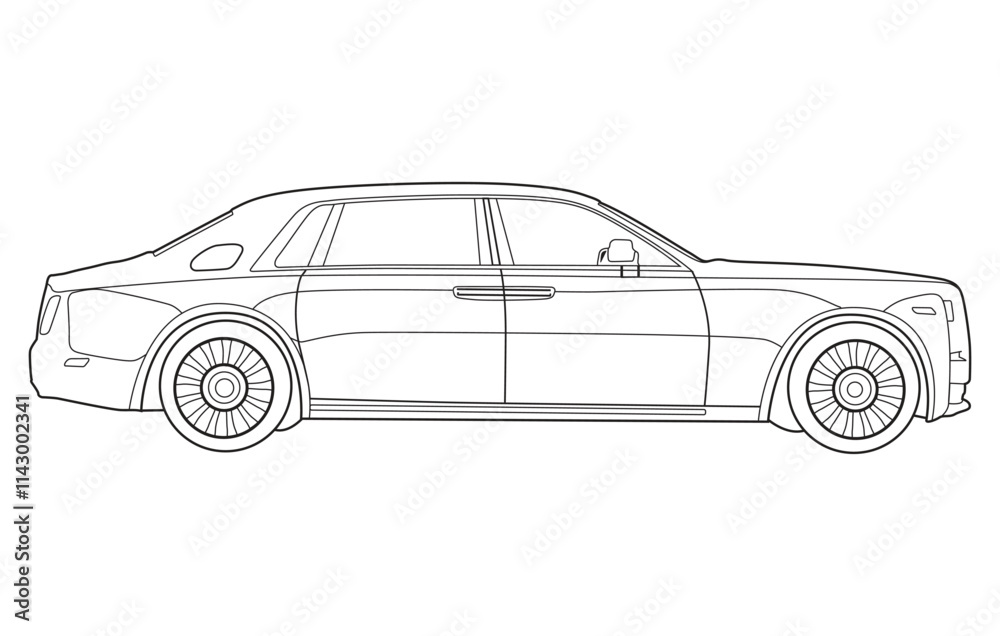 Fototapeta premium Outline car vector drawing concept design.Vehicle outline sketch illustration isolated on white background.car line art for coloring book.Car icon set.Transport symbol.Vector illustration.