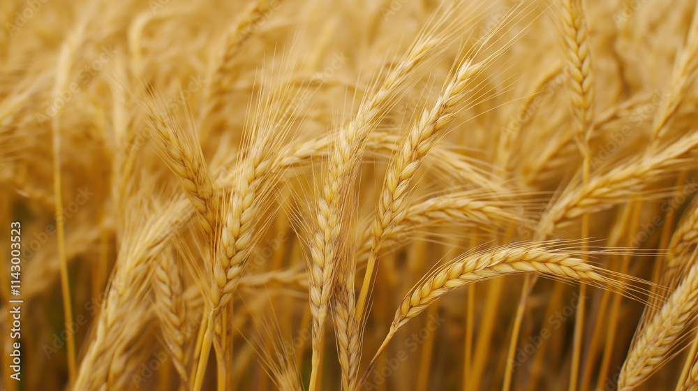 Fototapeta premium Golden Paddy Field Under Sunlight, Showcasing the Beauty of Agriculture and Harvest Season