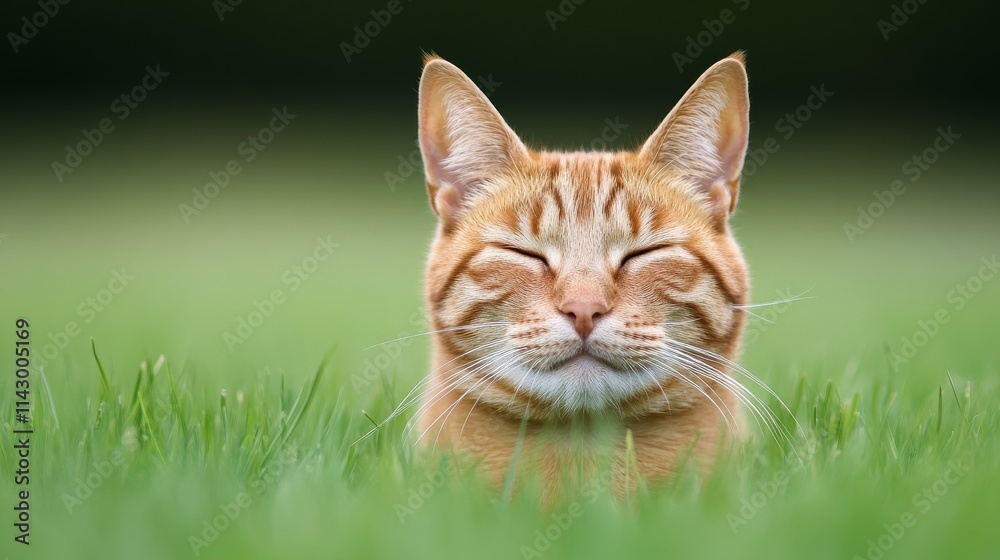 Playful ginger cat relaxing outdoors in green grass nature photography close-up view Playful ginger cat relaxing outdoors in green grass nature photography close-up view