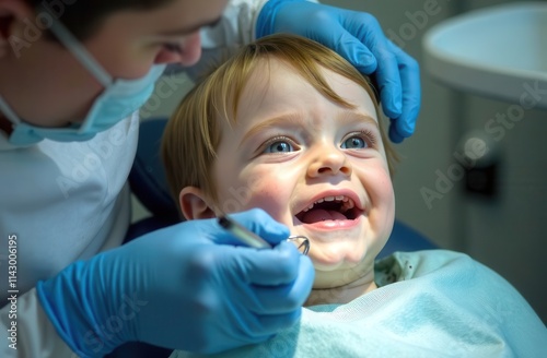 Child at dentist appointment with a professional in clinic.