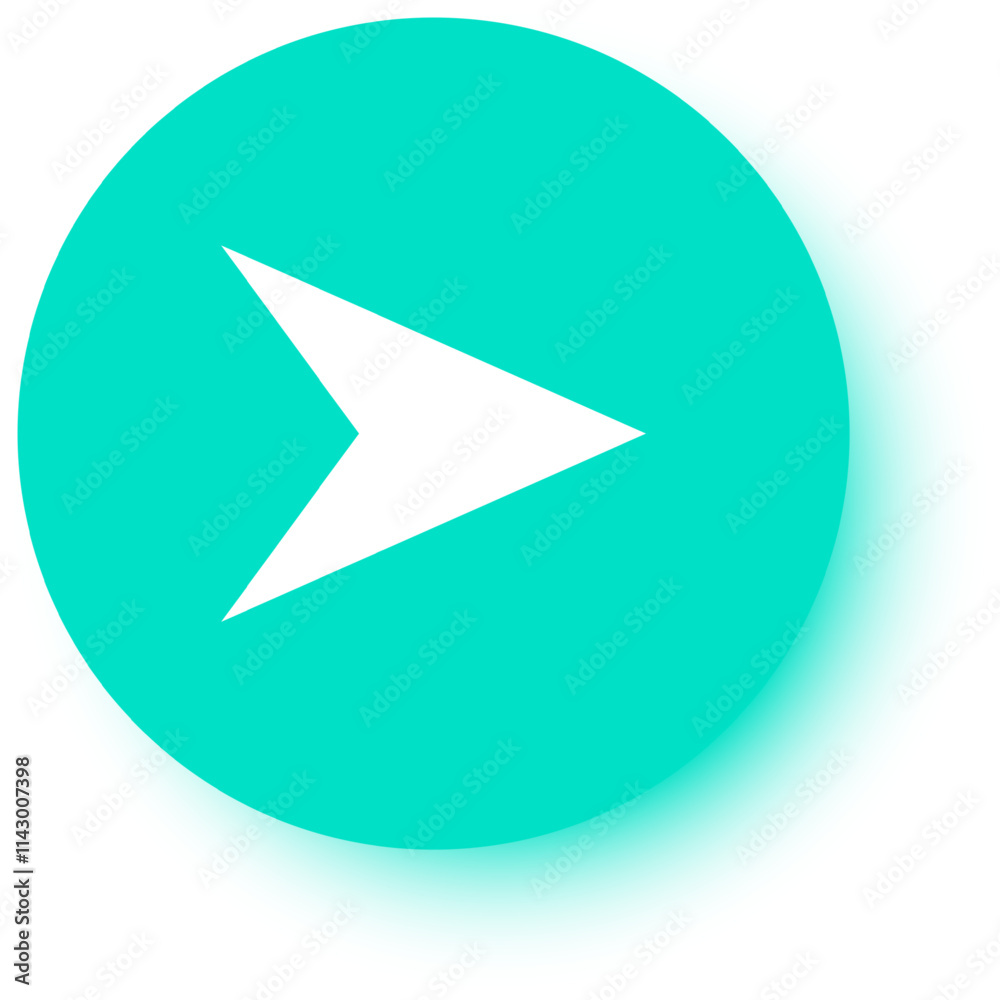 White arrow pointing right within a vibrant turquoise circle, featuring a subtle drop shadow effect. Simple and modern design perfect for various applications and digital interfaces White arrow pointing right within a vibrant turquoise circle, featuring a subtle drop shadow effect. Simple and modern design perfect for various applications and digital interfaces