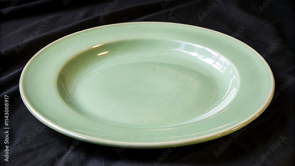 Light Green Round Plate on a Dark Background Light Green Round Plate on a Dark Background