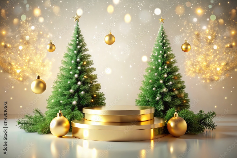 A double-exposure winter scene showcases a 3D gold-beige pedestal, ideal for minimalist product presentations. A double-exposure winter scene showcases a 3D gold-beige pedestal, ideal for minimalist product presentations.