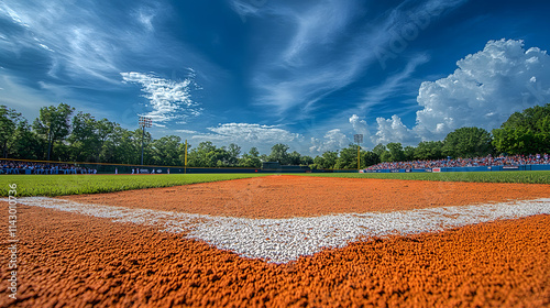 Picturesque Baseball Field with a Cheering Crowd from the Shortstop Perspective