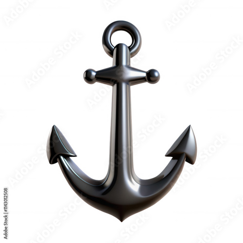 A 3D rendered black anchor icon with a shiny surface and detailed features, perfect for maritime-themed designs or illustrations.